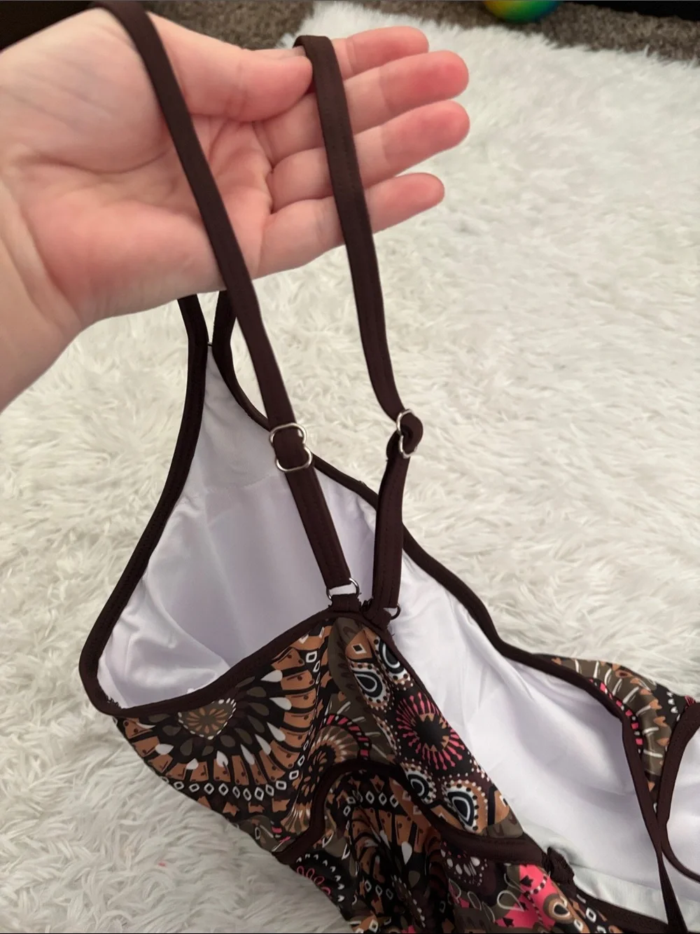 NEW Brown Mandala Print Multi Color 2 Piece Tankini Swim Set Size 3XL